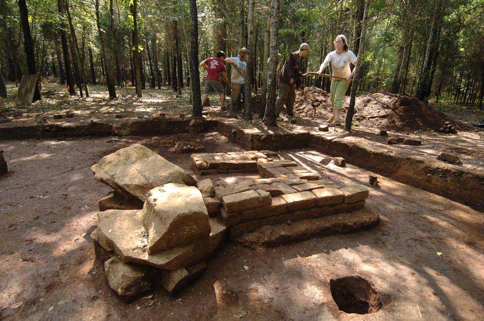 UNCC Archaeology students backfill the site of the William R. Davie dig in Chester County, SC.