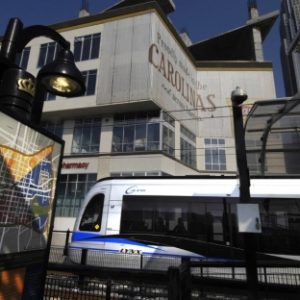 The CATS light rail station on Trade Street.