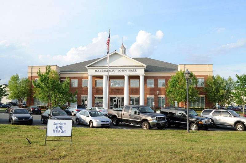 Harrisburg Town Hall sits in the center of the Town Center development.