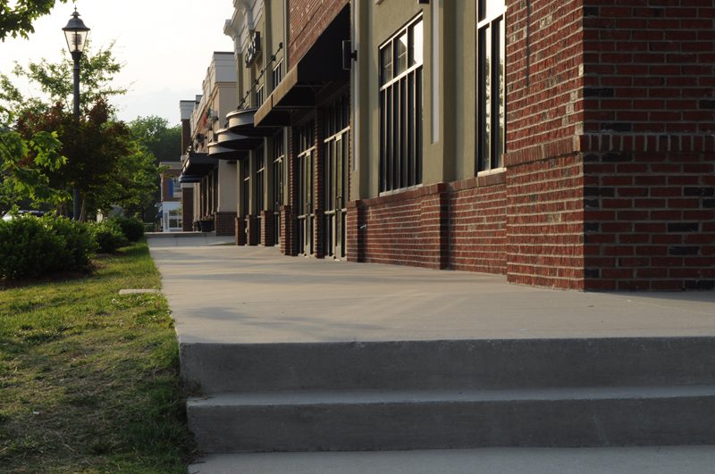 A sidewalk view along Main St. in Harrisburg Town Center