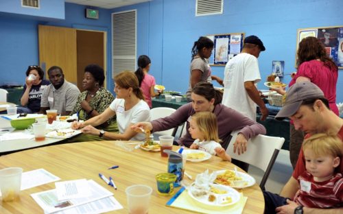 Belmont neighborhood association president Vicki Jones, fourth from left, at a get-to-know-your-neighbor event.