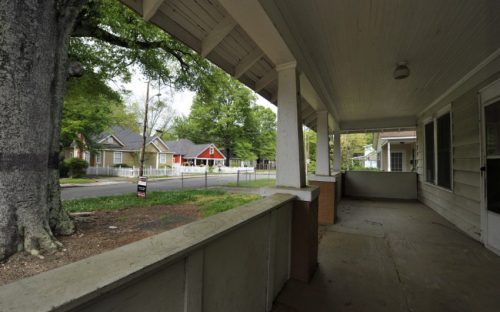 Villa Heights: Neighborhood fixer-upper for sale across from renovated houses, at Grace and Parson streets.