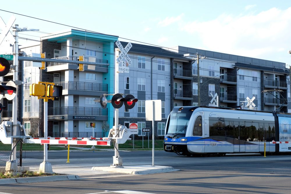 The new Blu at Northline development near the University City Boulevard Station offers studio and one- to three-bedroom apartments for $975 to $1,800 a month. Photo: Nancy Pierce