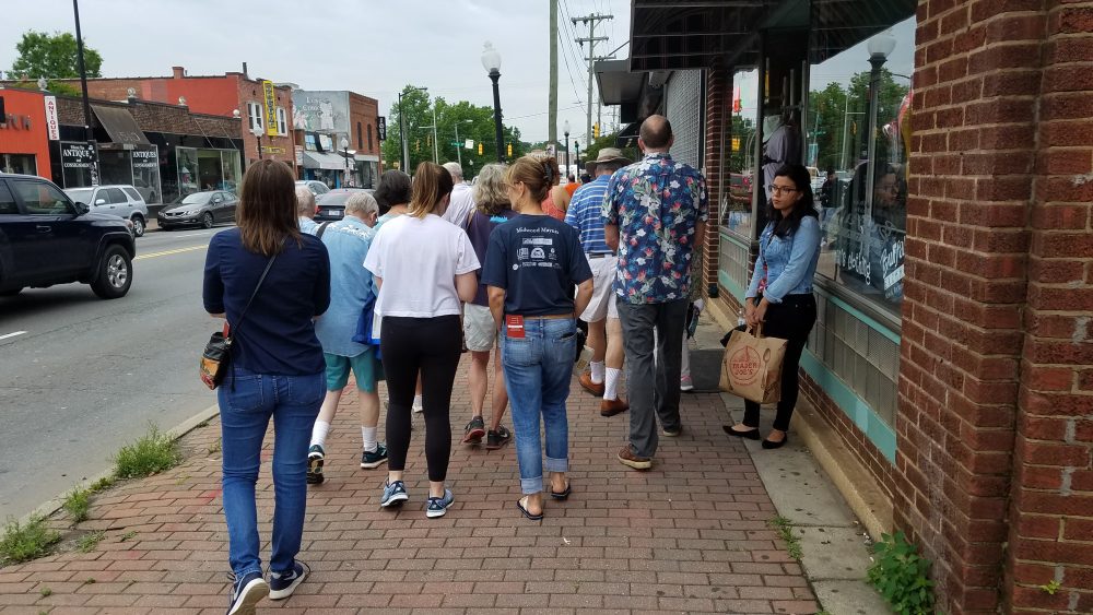 Historian Tom Hanchett leads a tour of Plaza Midwood in Charlotte. Photo: Angelique Gaines. 