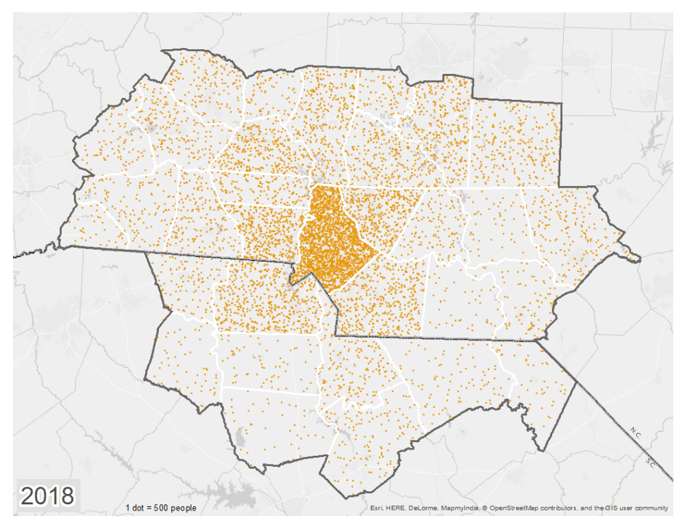 Population in the 32 counties in 2018.