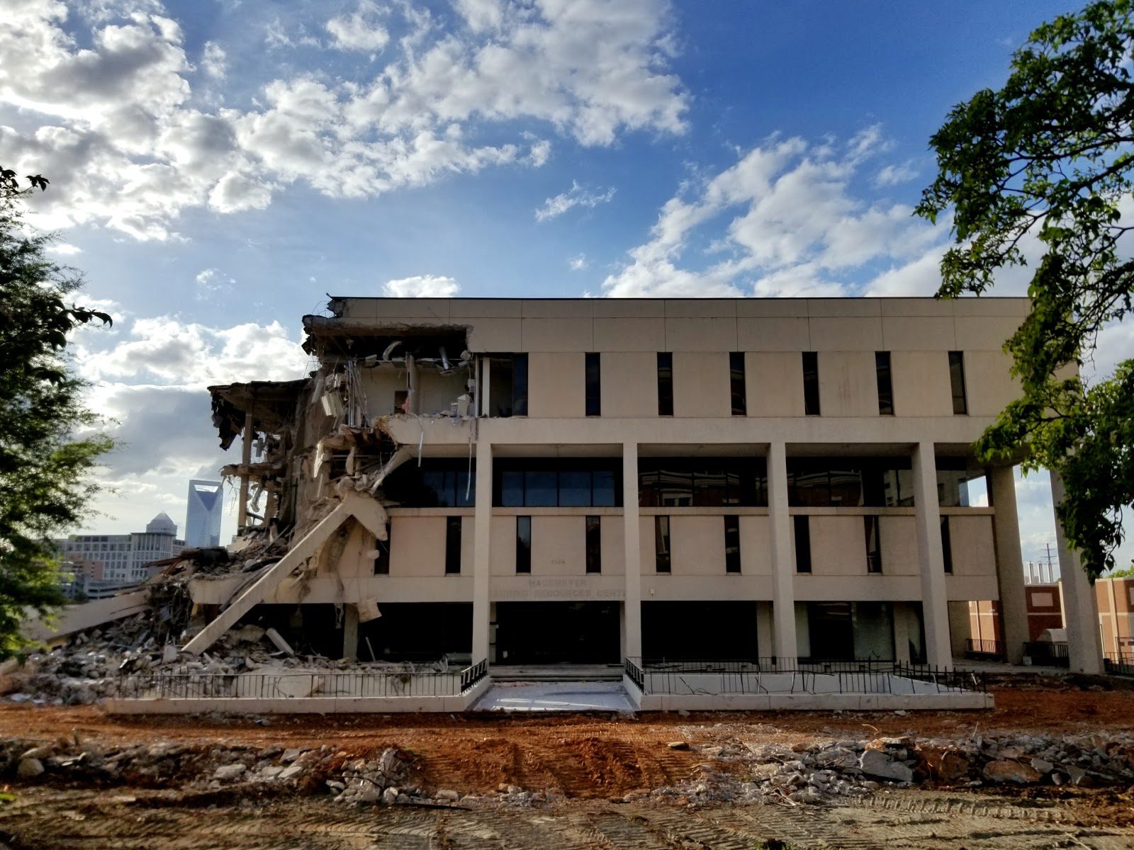 A partially demolished building.