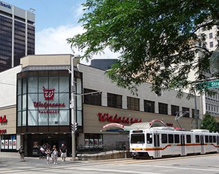 Light rail operating as a streetcar in downtown Denver, CO.