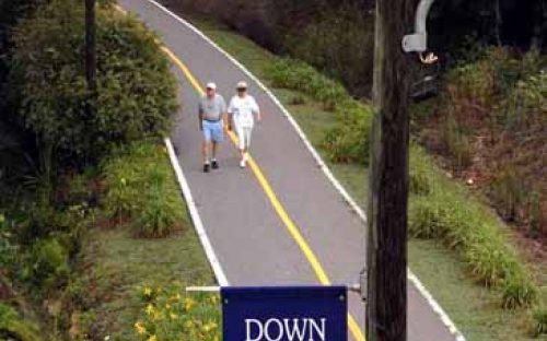 A couple walks along the Martha Cloninger Rail-Trail near downtown Lincolnton in June 2007.