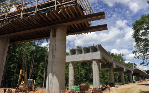 The longest bridge of the whole 9.3-mile Blue Line Extension will be this one over Toby Creek on the UNC Charlotte campus. The BLE will terminate in a station near the Student Union. Photo: Nancy Pierce