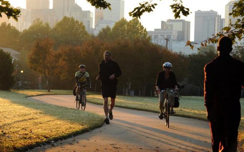 Bicycle commuters take Stewart Creek Greenway into downtown Charlotte in October 2011.