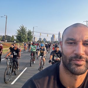 Tesho Akindele on a bike ride on the north end of Uptown.
